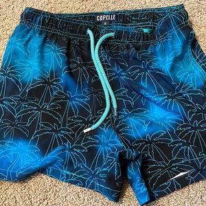Blue/Black Palm Tree Pattern Swim Trunks